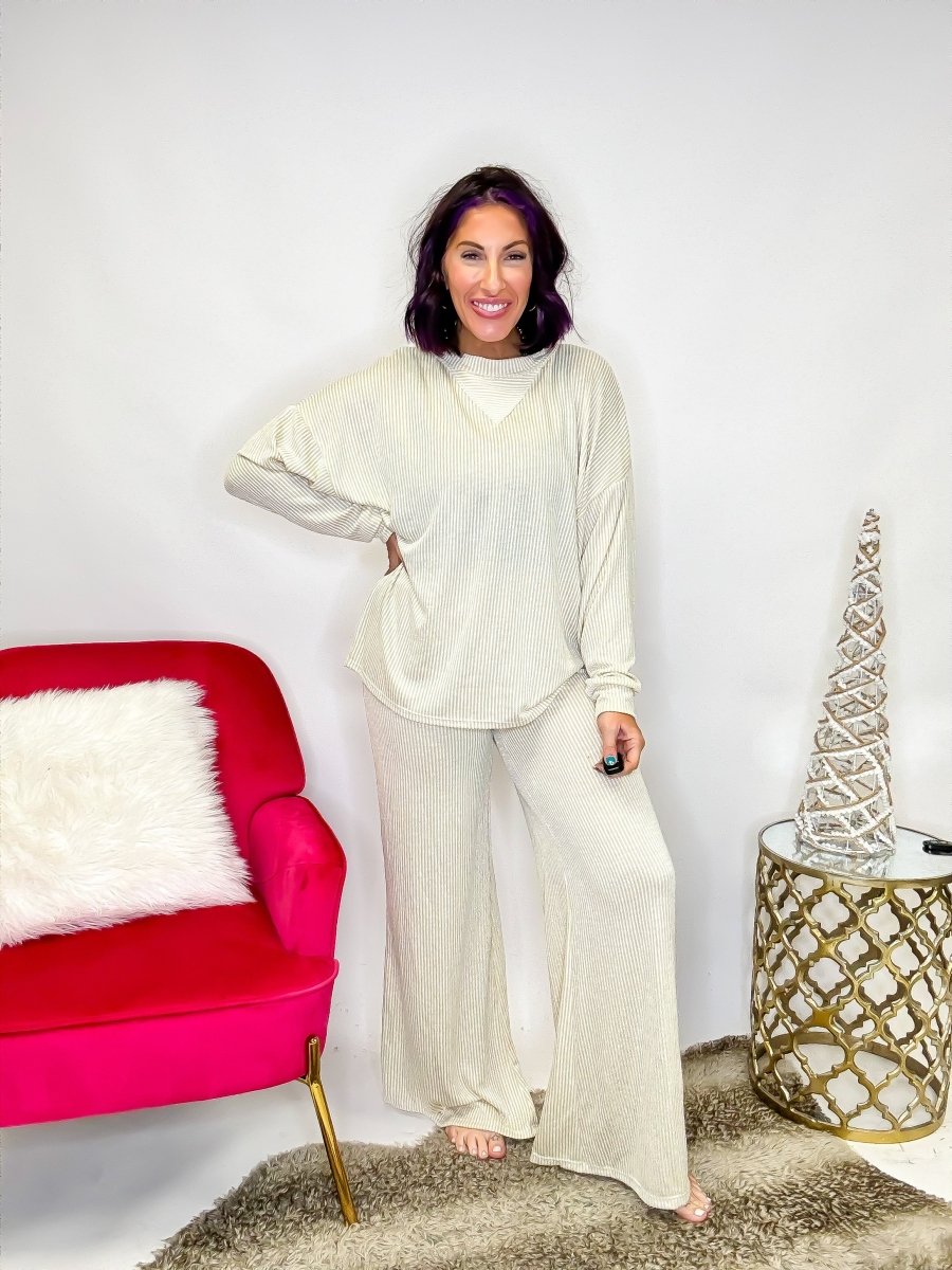 Bundled Up Lounge Set in Taupe Striped - Reg/Curvy - FINAL SALE - Macoma Boutique290 Loungewear/Sets