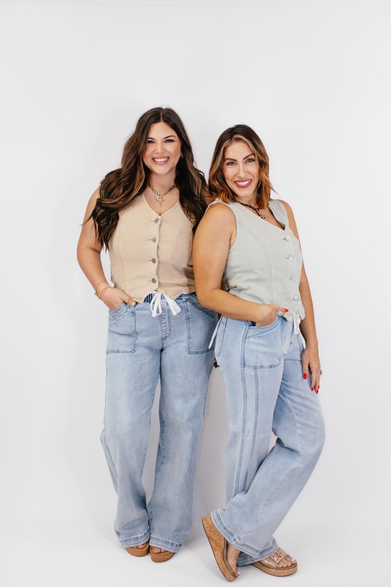 Button Down Vest in Latte - Reg/Curvy - FINAL SALE - Macoma Boutique110 Tanks