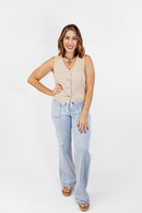 Button Down Vest in Latte - Reg/Curvy - FINAL SALE - Macoma Boutique110 Tanks