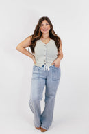 Button Down Vest in Pistachio - Reg/Curvy - FINAL SALE - Macoma Boutique110 Tanks