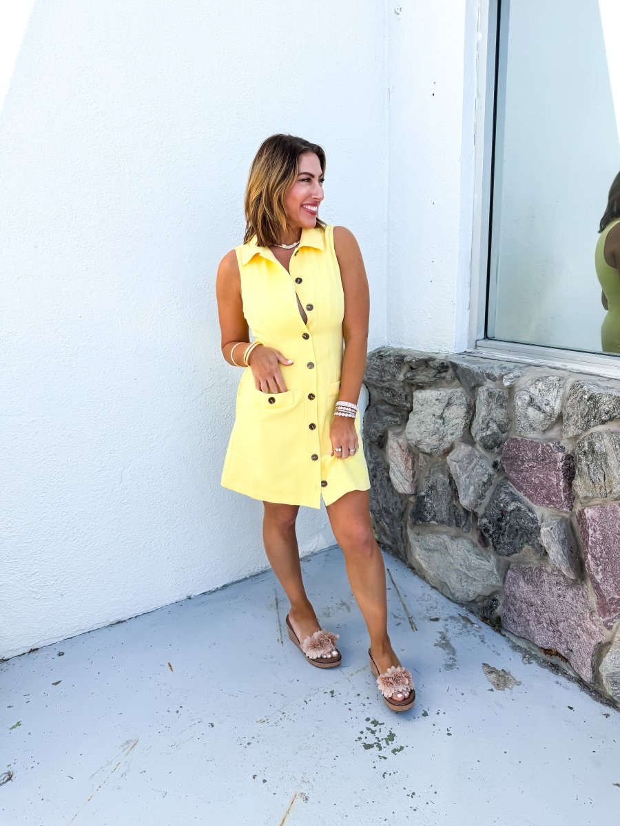 Buttoned Beauty Dress In Yellow - Macoma Boutique250 Dresses