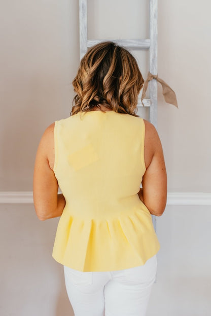 Buttoned Bliss Top In Lemon - Macoma Boutique100 Short Sleeve