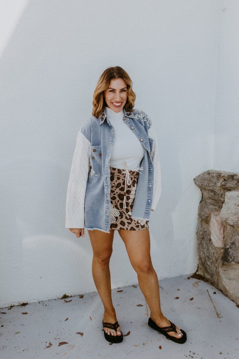 Buttoned Blooms Denim Shirt - Macoma Boutique240 Jackets/Blazers