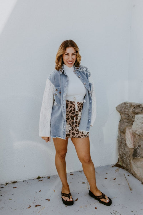 Buttoned Blooms Denim Shirt - Macoma Boutique240 Jackets/Blazers