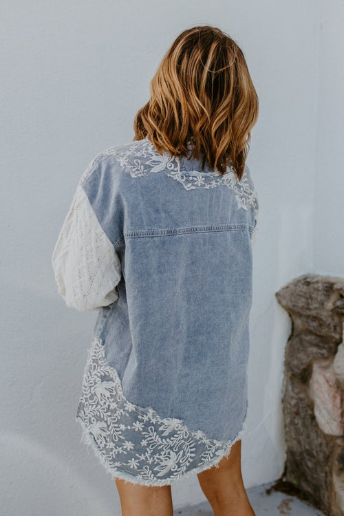 Buttoned Blooms Denim Shirt - Macoma Boutique240 Jackets/Blazers