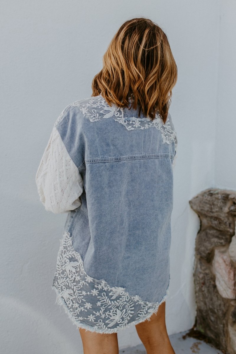 Buttoned Blooms Denim Shirt - Macoma Boutique240 Jackets/Blazers