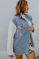 Buttoned Blooms Denim Shirt - Macoma Boutique240 Jackets/Blazers