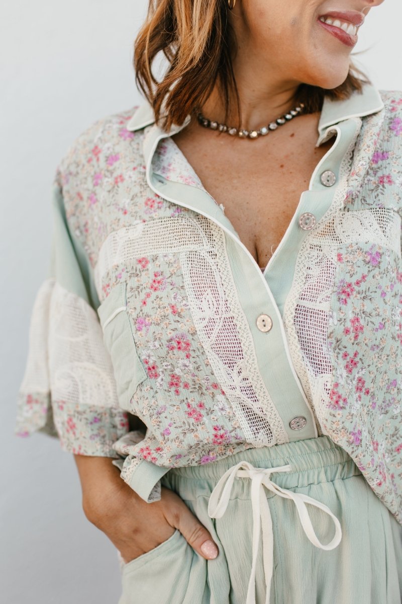 Buttons In A Row Top - Macoma Boutique100 Short Sleeve