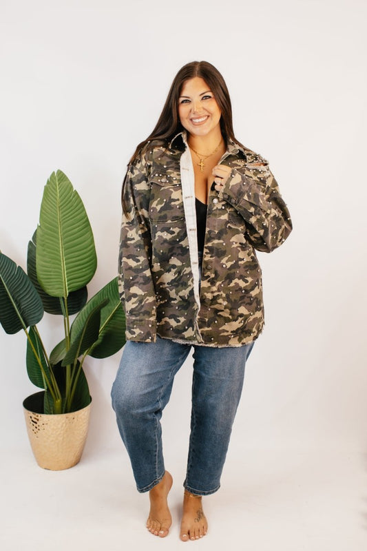 Camo Crush Studded Denim Jacket - FINAL SALE - Macoma Boutique240 Jackets/Blazers
