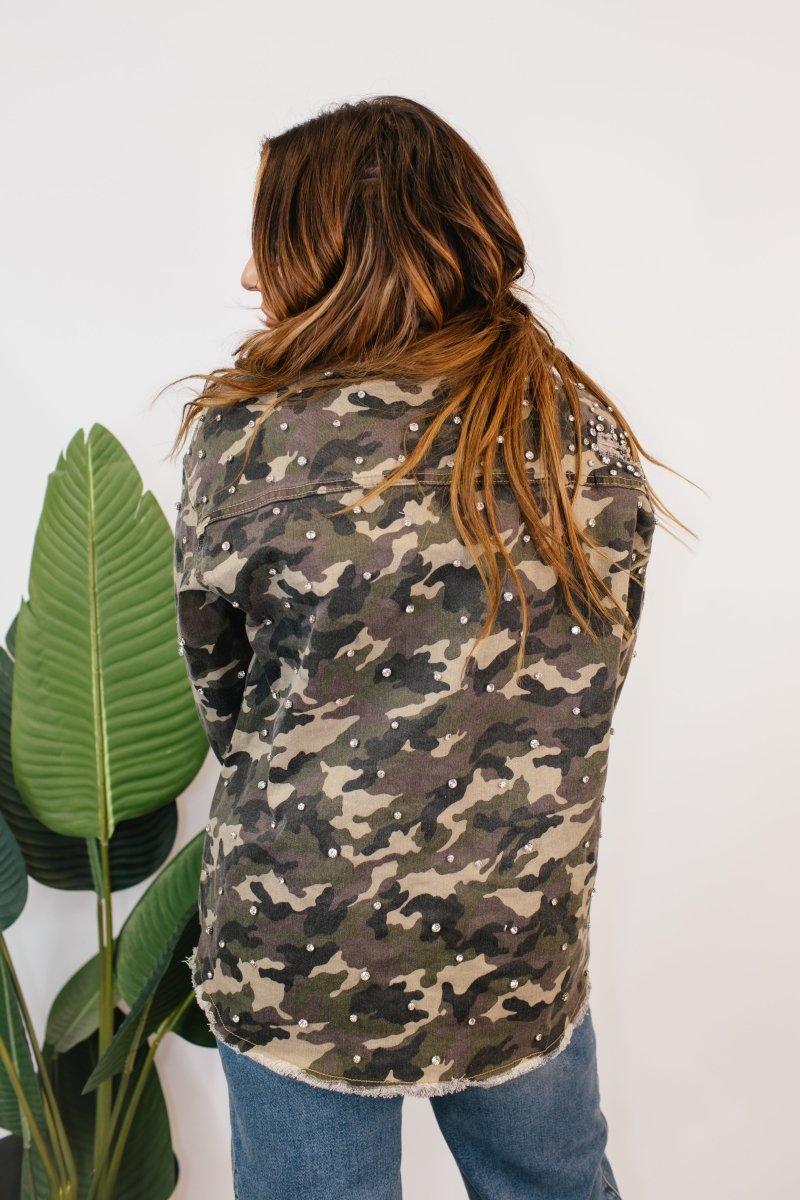 Camo Crush Studded Denim Jacket - FINAL SALE - Macoma Boutique240 Jackets/Blazers