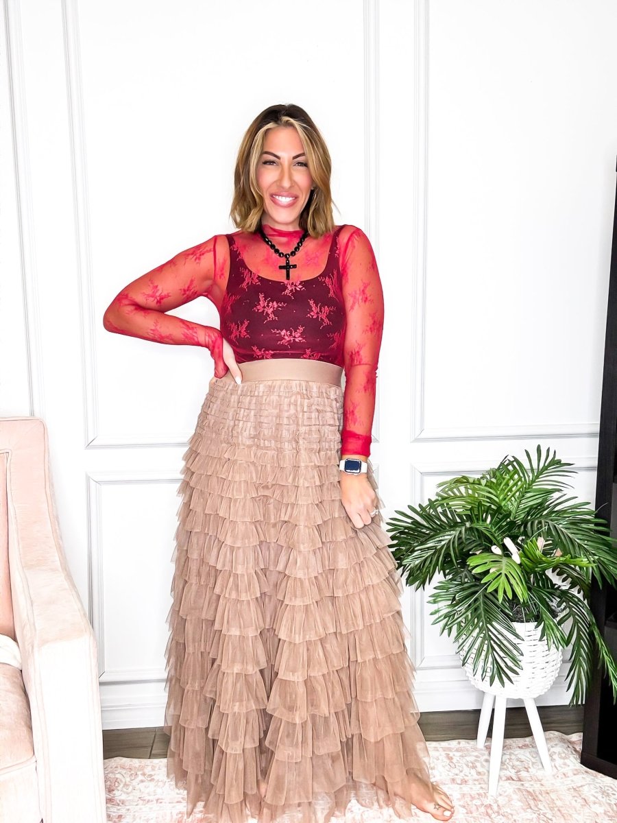 Cascading Grace Maxi Skirt in Mocha - Reg/Curvy - FINAL SALE - Macoma Boutique200 Skirts