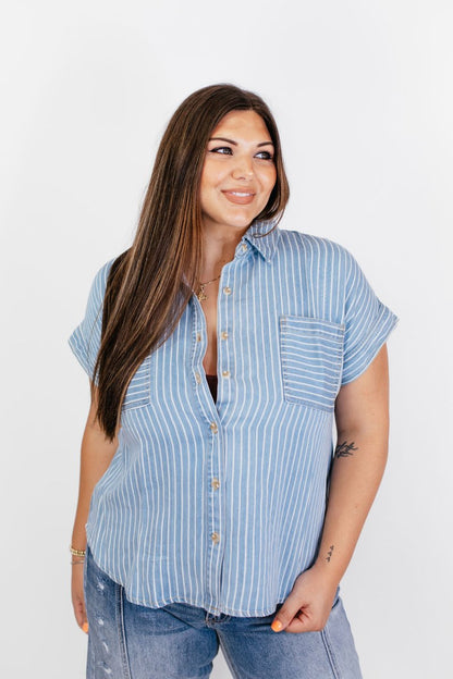 Chambray Stripes Top - FINAL SALE - Macoma Boutique100 Short Sleeve