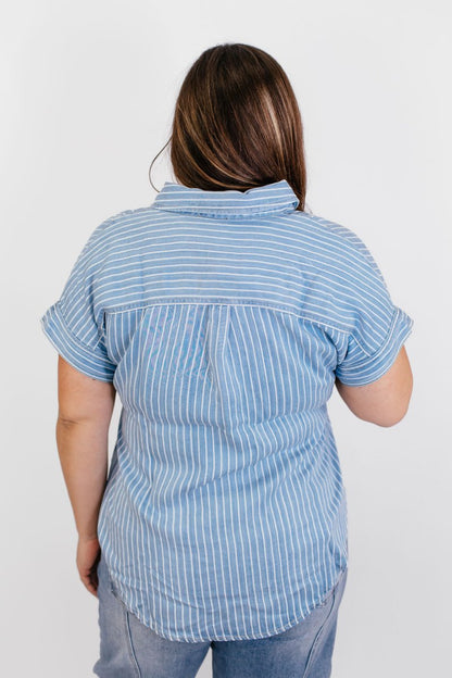 Chambray Stripes Top - FINAL SALE - Macoma Boutique100 Short Sleeve