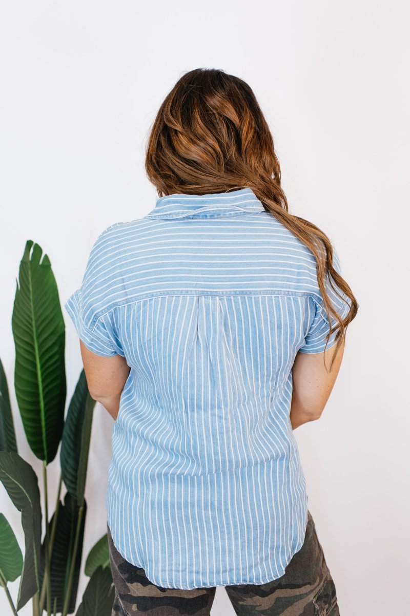 Chambray Stripes Top - FINAL SALE - Macoma Boutique100 Short Sleeve
