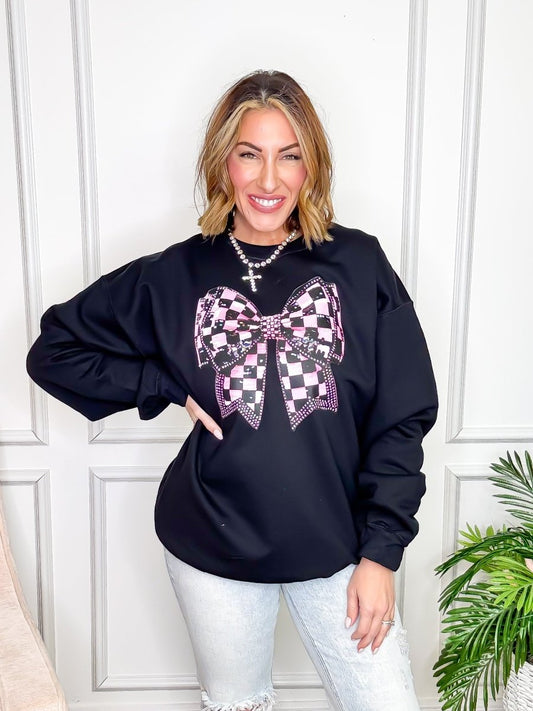 Checkers and Bows Graphic Pullover - FINAL SALE - Macoma Boutique555 Presales