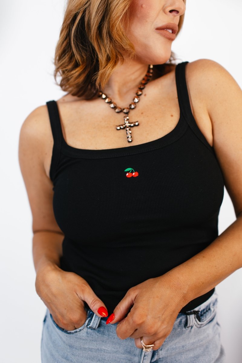Cherry Pop Tank in Black - FINAL SALE - Macoma Boutique110 Tanks