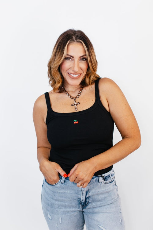 Cherry Pop Tank in Black - FINAL SALE - Macoma Boutique110 Tanks