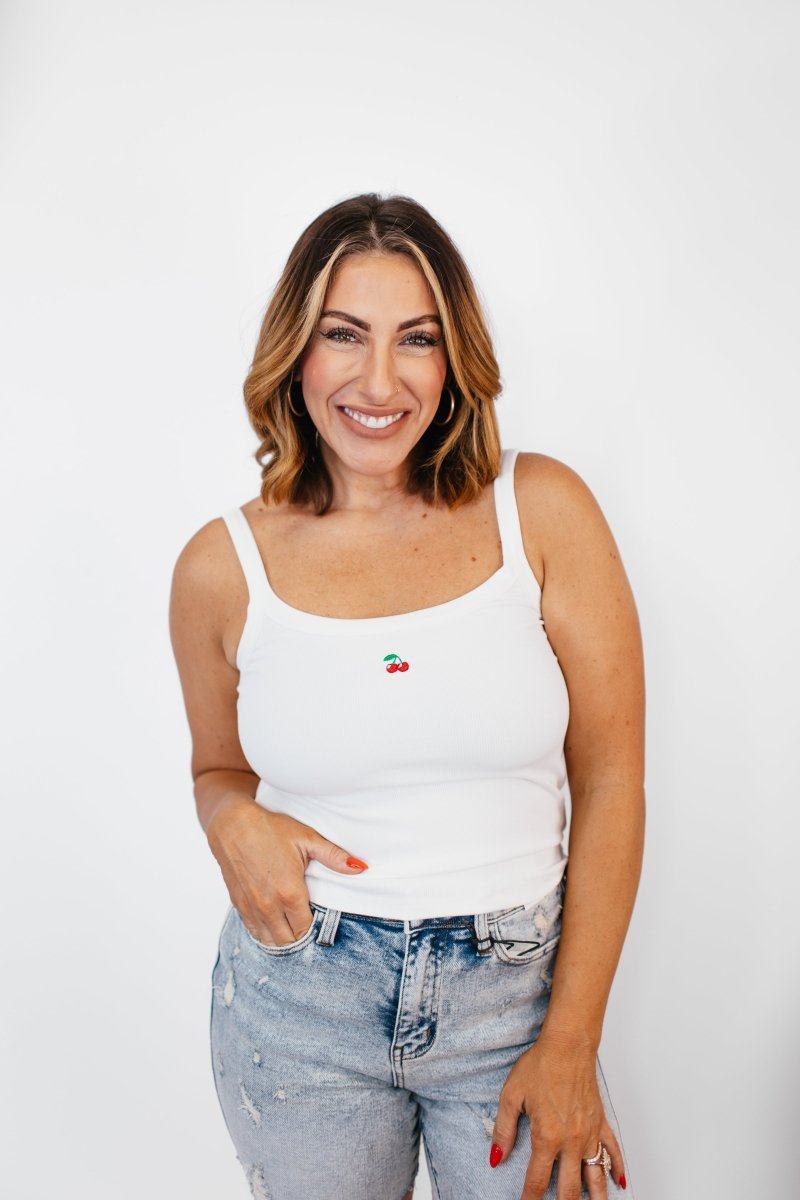 Cherry Pop Tank in White - FINAL SALE - Macoma Boutique110 Tanks
