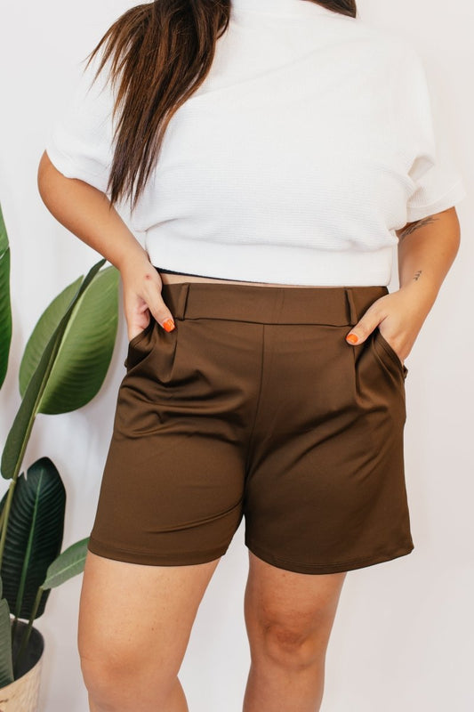 Chic & Comfy Belt Loop Shorts in Brown - Reg & Curvy - Macoma Boutique180 Shorts