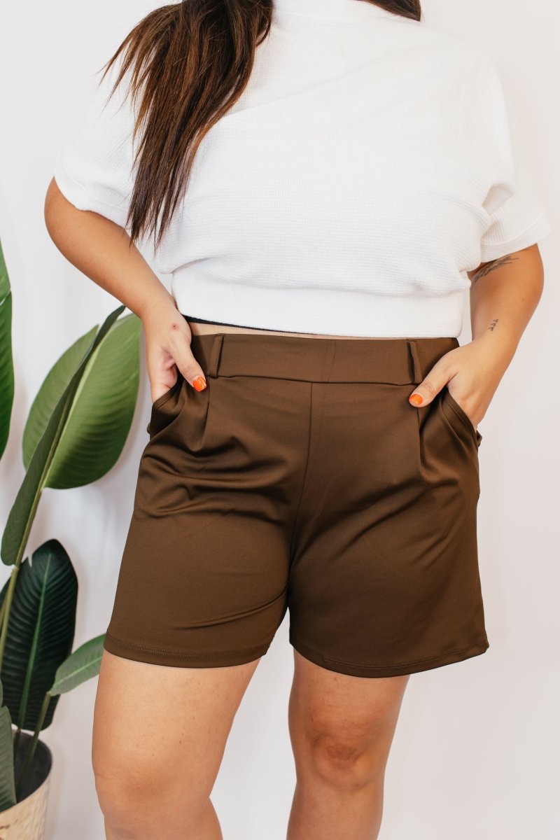 Chic & Comfy Belt Loop Shorts in Brown - Reg & Curvy - Macoma Boutique180 Shorts