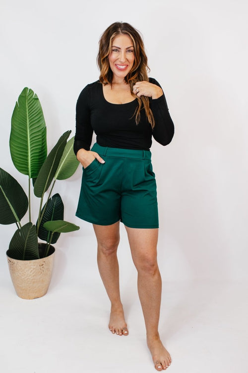 Chic & Comfy Belt Loop Shorts in Hunter - Reg & Curvy - Macoma Boutique180 Shorts