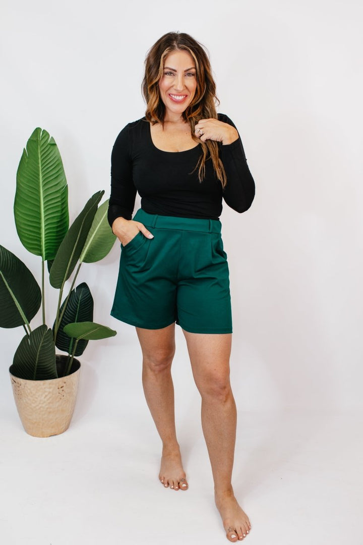 Chic & Comfy Belt Loop Shorts in Hunter - Reg & Curvy - Macoma Boutique180 Shorts