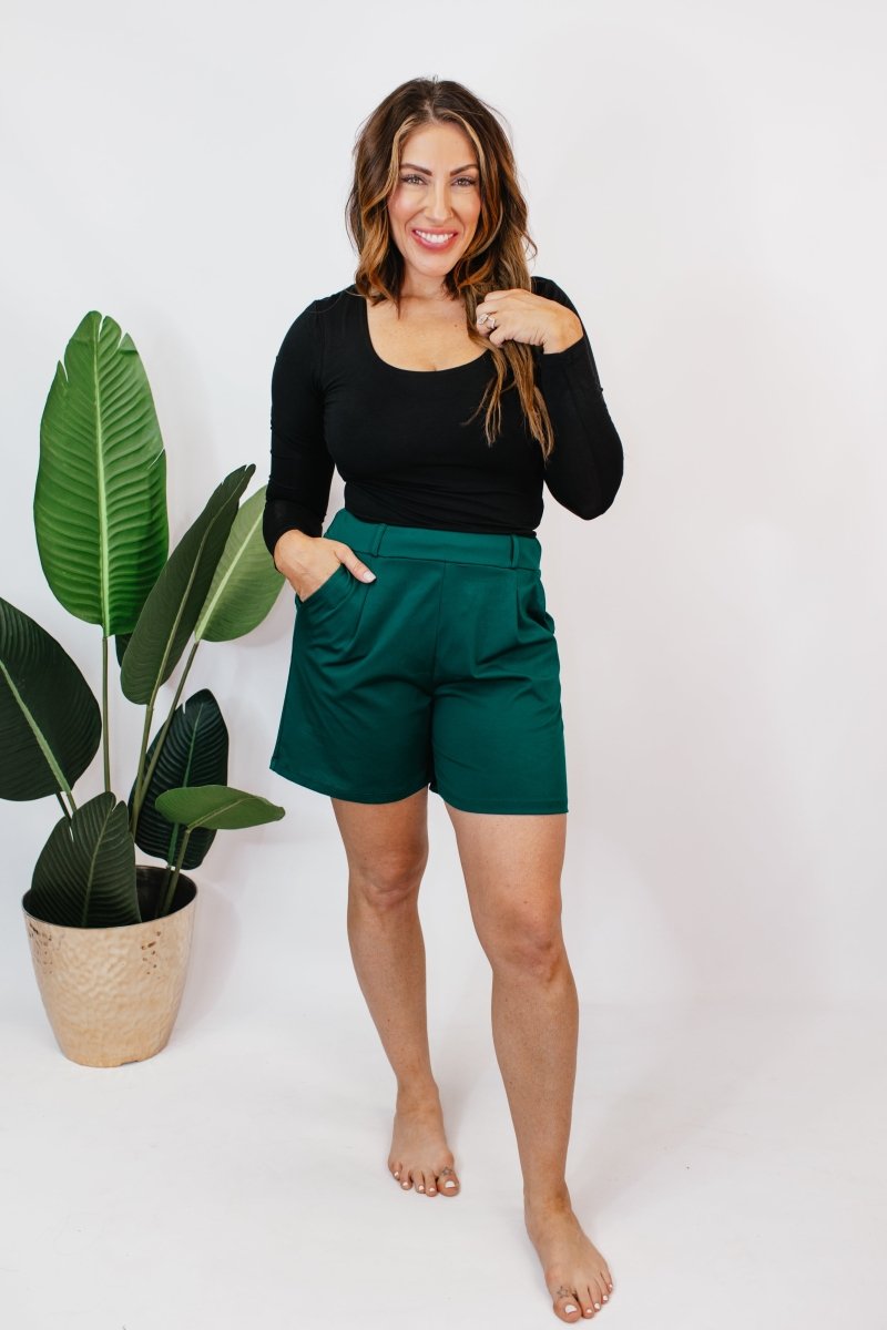 Chic & Comfy Belt Loop Shorts in Hunter - Reg & Curvy - Macoma Boutique180 Shorts
