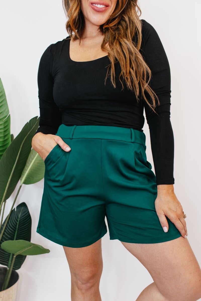 Chic & Comfy Belt Loop Shorts in Hunter - Reg & Curvy