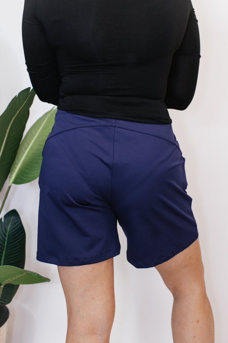 Chic & Comfy Belt Loop Shorts in Navy - Reg & Curvy - Macoma Boutique180 Shorts