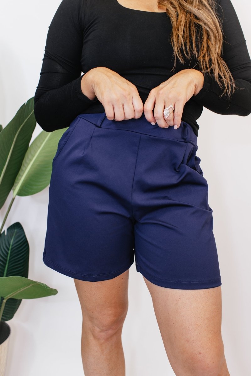 Chic & Comfy Belt Loop Shorts in Navy - Reg & Curvy