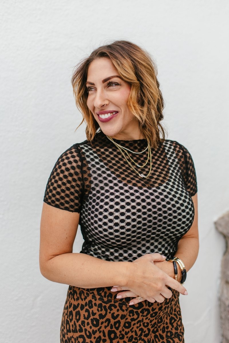 Chic Dot Mesh Top - Reg & Curvy - Macoma Boutique100 Short Sleeve