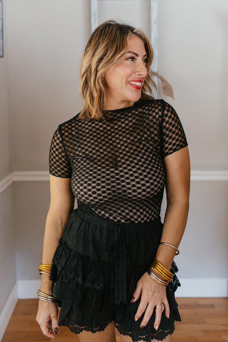 Chic Dot Mesh Top - Reg & Curvy - Macoma Boutique100 Short Sleeve