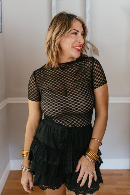 Chic Dot Mesh Top - Reg & Curvy - Macoma Boutique100 Short Sleeve