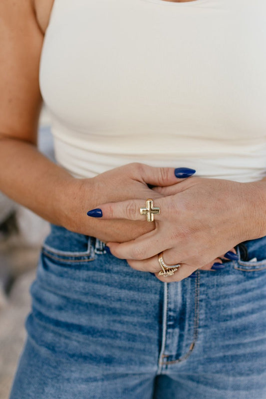 Chunky Cross Ring In Gold - Macoma Boutique310 Accessories/Jewelry