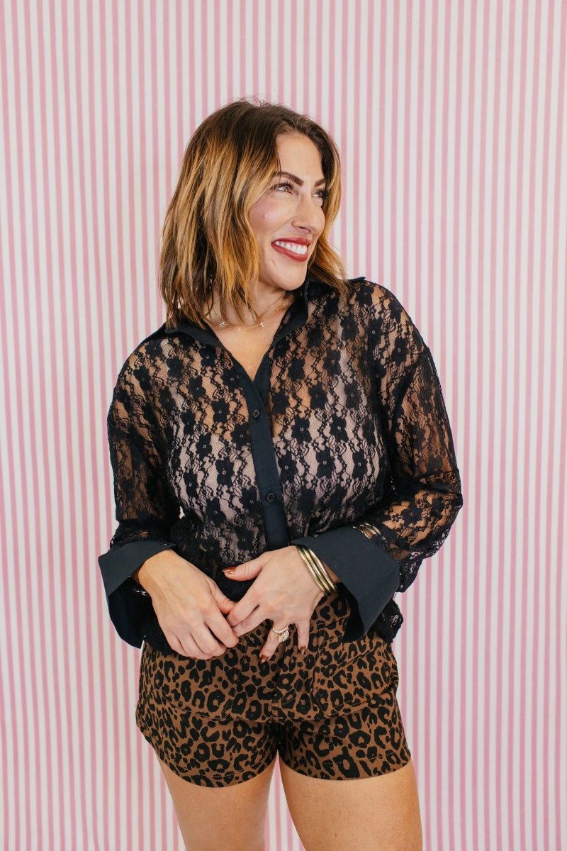 Classic Kathryn Button Up Top In Black Lace - Reg & Curvy - Macoma Boutique120 Long Sleeve
