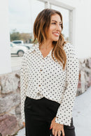 Classic Kathryn Button Up Top in Black Polka Dots - Reg & Curvy - Macoma Boutique120 Long Sleeve