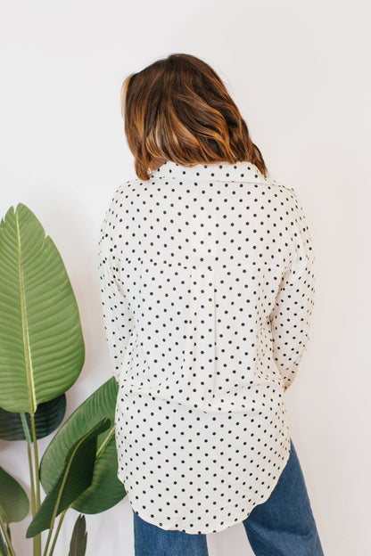Classic Kathryn Button Up Top in Black Polka Dots - Reg & Curvy - Macoma Boutique120 Long Sleeve