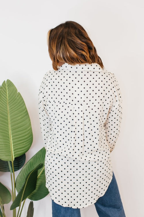 Classic Kathryn Button Up Top in Black Polka Dots - Reg & Curvy - Macoma Boutique120 Long Sleeve