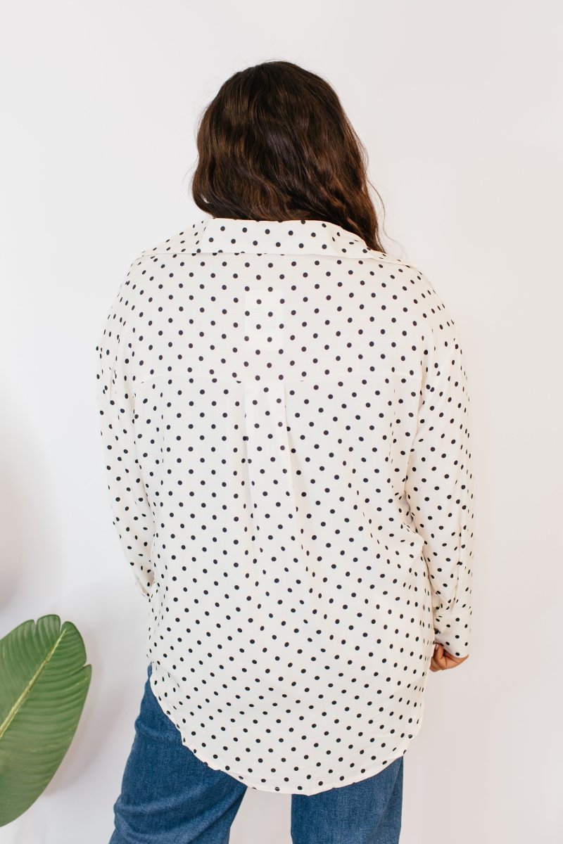 Classic Kathryn Button Up Top in Black Polka Dots - Reg & Curvy - Macoma Boutique120 Long Sleeve