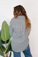 Classic Kathryn Button Up Top in Black Stripes - Reg & Curvy - Macoma Boutique120 Long Sleeve