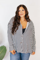 Classic Kathryn Button Up Top in Black Stripes - Reg & Curvy - Macoma Boutique120 Long Sleeve
