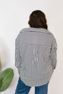 Classic Kathryn Button Up Top in Black Stripes - Reg & Curvy - Macoma Boutique120 Long Sleeve