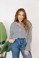 Classic Kathryn Button Up Top in Black Stripes - Reg & Curvy - Macoma Boutique120 Long Sleeve