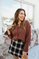 Classic Kathryn Button Up Top in Brown - Reg & Curvy - Macoma Boutique120 Long Sleeve