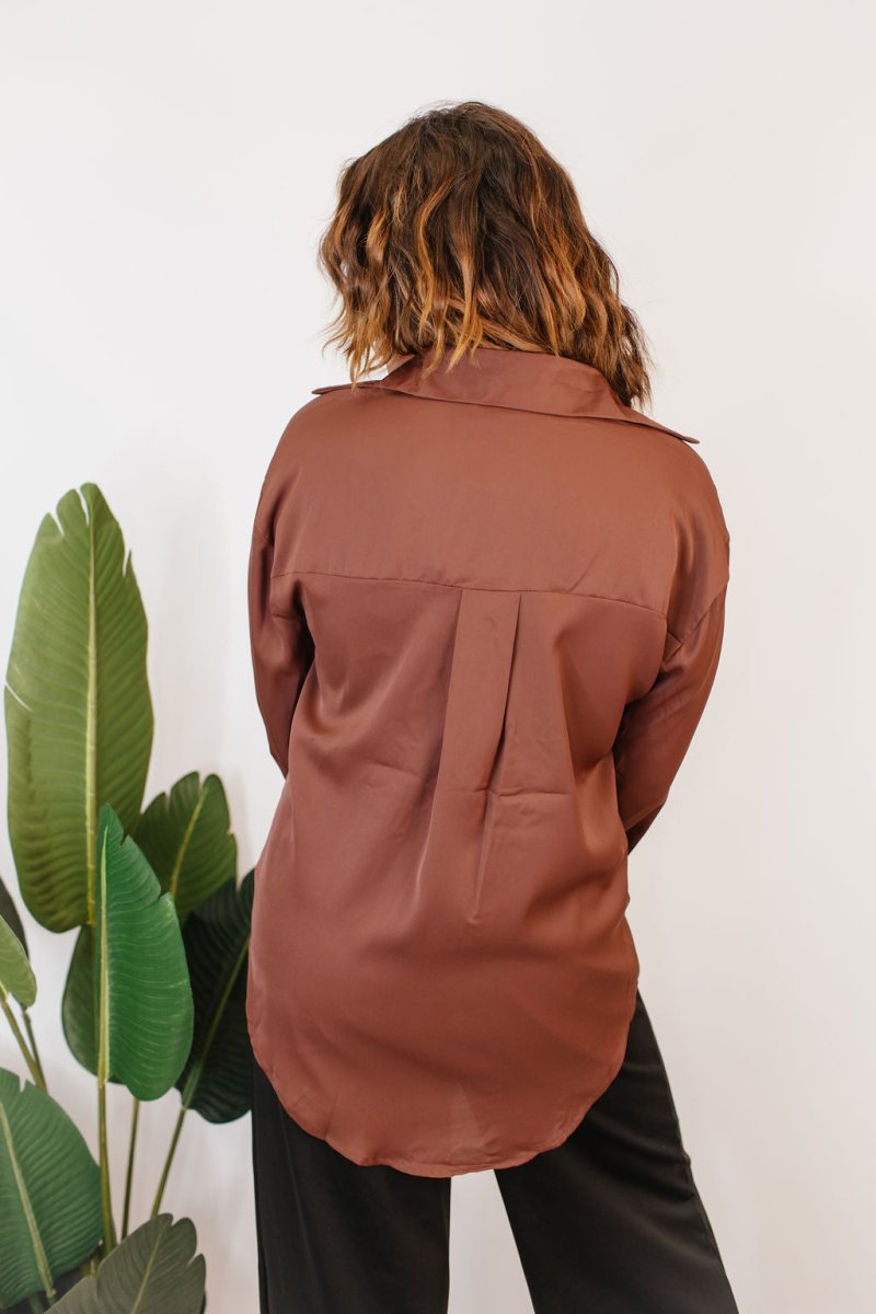 Classic Kathryn Button Up Top in Brown - Reg & Curvy - Macoma Boutique120 Long Sleeve