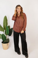 Classic Kathryn Button Up Top in Brown - Reg & Curvy - Macoma Boutique120 Long Sleeve