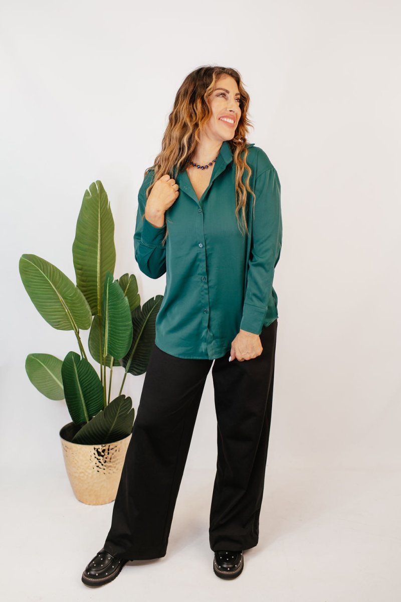 Classic Kathryn Button Up Top in Forest Green - Reg & Curvy - Macoma Boutique120 Long Sleeve