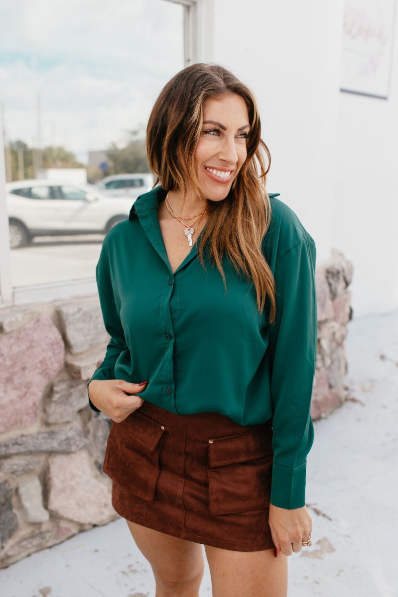 Classic Kathryn Button Up Top in Forest Green - Reg & Curvy
