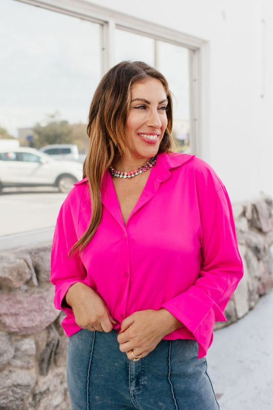Classic Kathryn Button Up Top in Hot Pink - Reg & Curvy - Macoma Boutique120 Long Sleeve