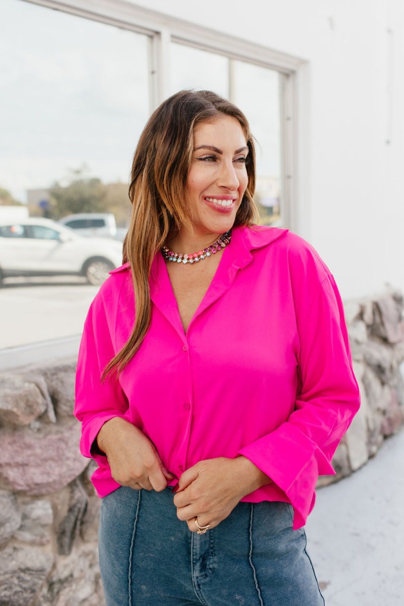 Classic Kathryn Button Up Top in Hot Pink - Reg & Curvy